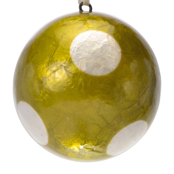 Polka Dot Lacquered Hand-made Painted Capiz Christmas Ornament - Green - Picture 1 of 2